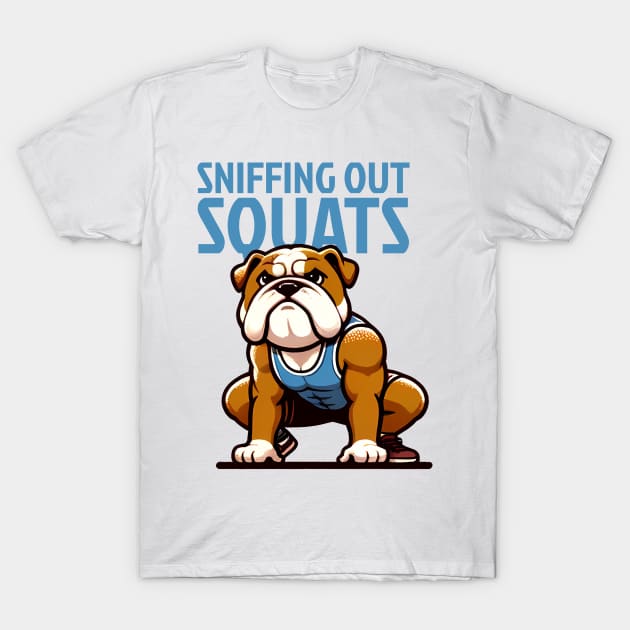 Sniffing Out Squats: English Bulldog Edition T-Shirt by Purrformance Wear